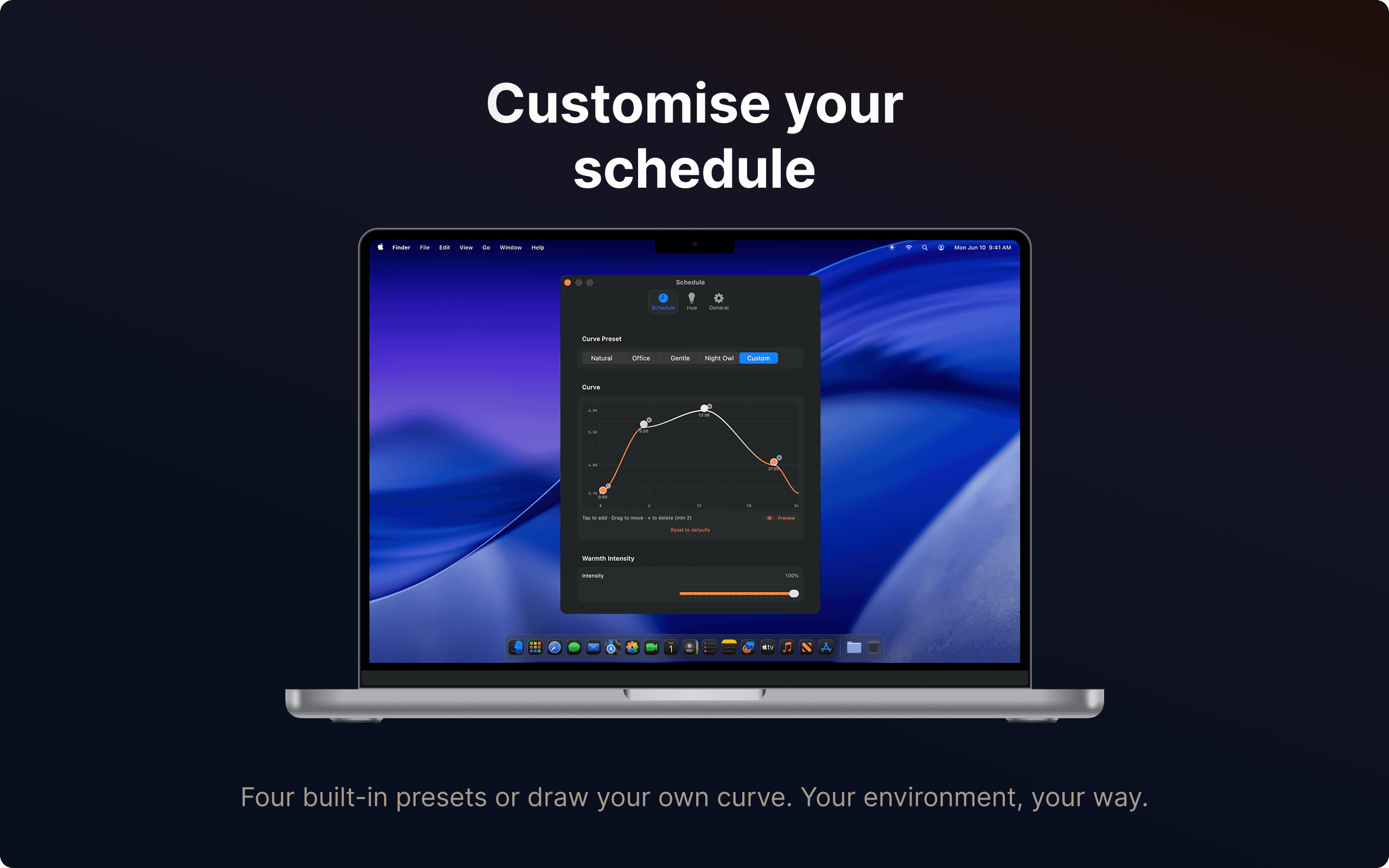 Luma schedule editor with the custom curve and built-in presets